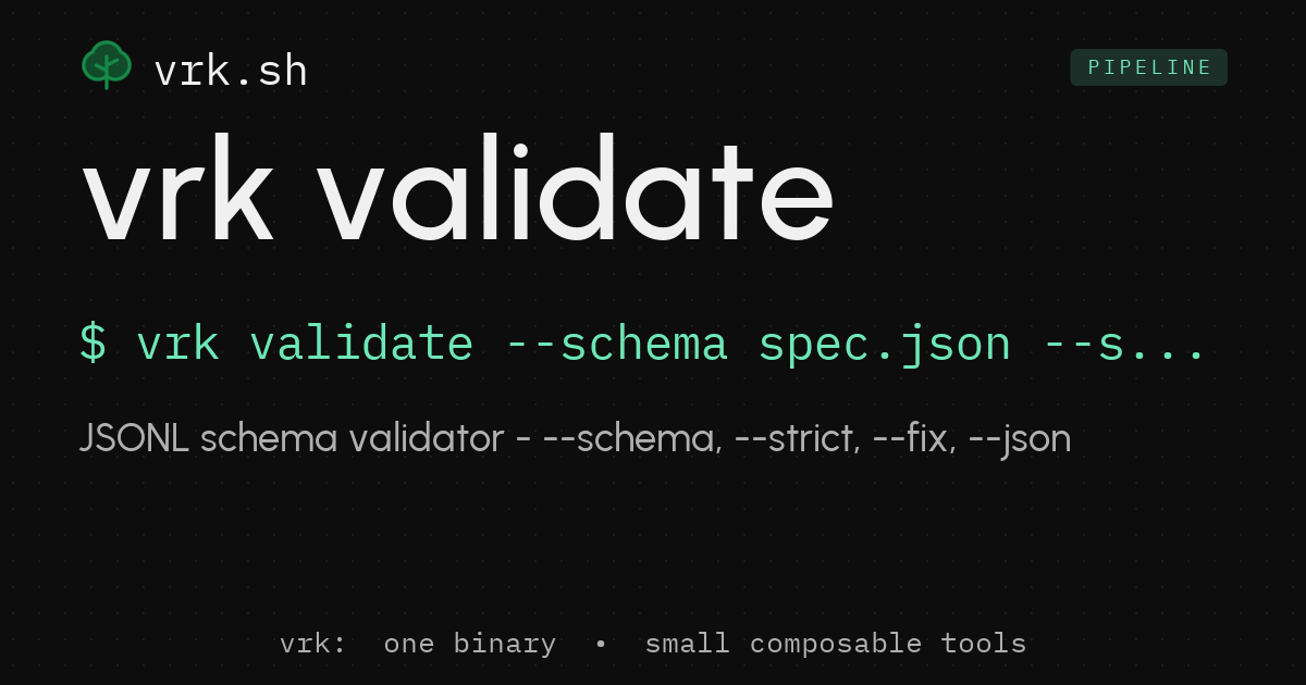 vrk validate - JSON Schema Validator for Pipelines | vrksh